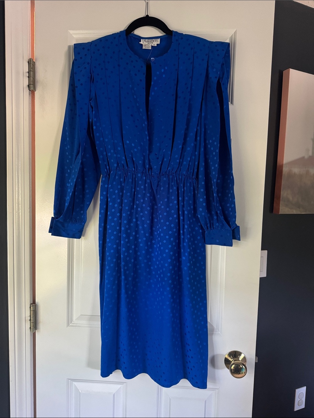 Vintage Argenti Silk Royal Blue Long Sleeve Midi Dress